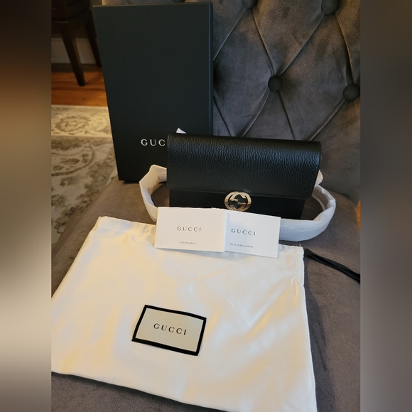 Authentic Gucci Interlocking G Bag Chain Wallet Crossbody + BOX - Picture 4 of 15